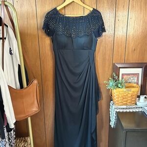 DJ‎ JAZ Black Beaded Formal Gown Evening Dress Size 10 Special Occasion